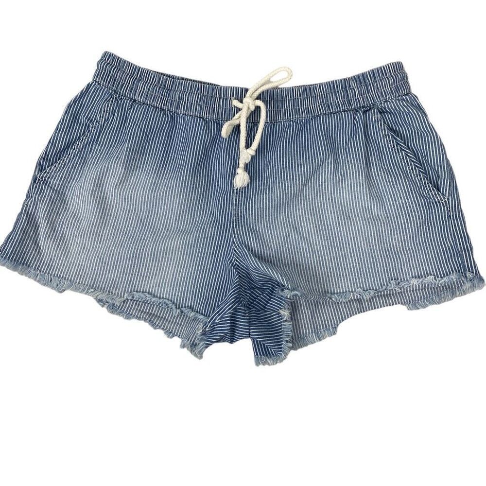 Aerie Women's Medium Striped Frayed Hem Denim Short